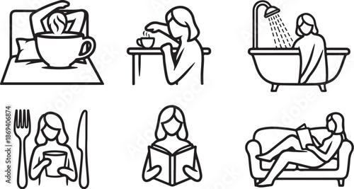 Self Care Routine Line Illustrations for Women