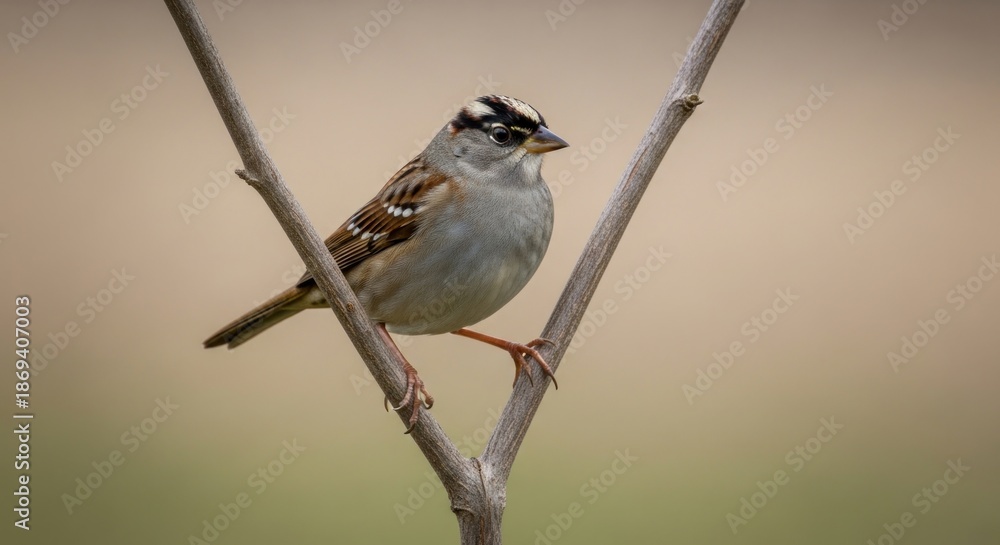 Naklejka premium Small Bird Perched on Thin Branch Outdoors.