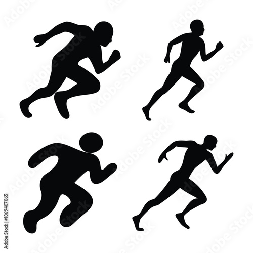 Silhouettes of running men showcasing various dynamic sprint poses and athletic movement