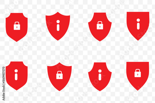 Set of security shield icons, security shields logotypes with check mark and padlock. Security shield symbols Vector design