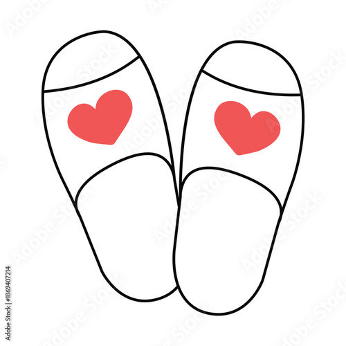 House slippers with a heart. Doodle, linear illustration
