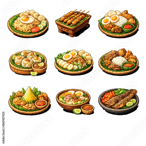 indonesian foods icon set