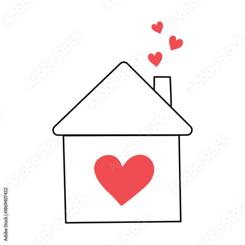 Sweet home with a heart. Doodle, linear