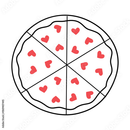 Pizza with hearts. Doodle, linear