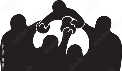 Silhouette of people with fists raised in solidarity together