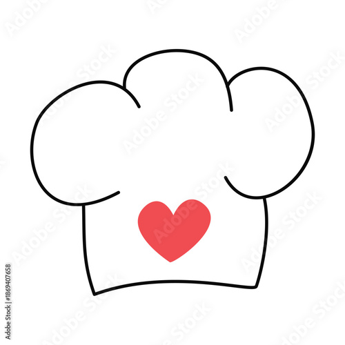 Chef's hat with a heart. Doodle, linear illustration