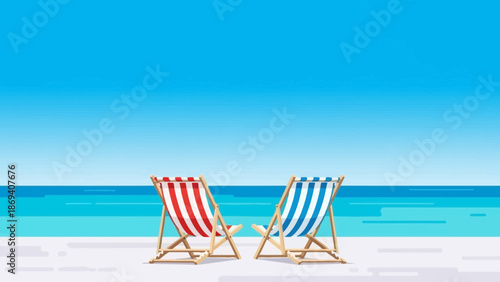 Tranquil beach scene with two deck chairs inviting relaxation and vacation