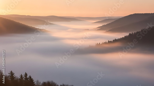 Wallpaper Mural Serene mountain landscape with foggy valley at sunrise Torontodigital.ca