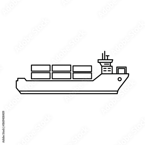 Minimal line icon of cargo container ship side view.