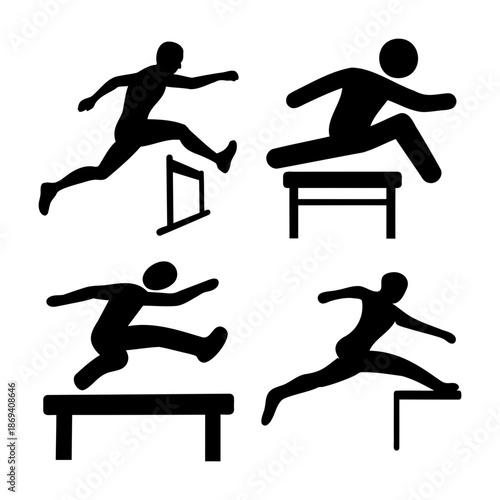 A collection of dynamic silhouettes illustrating athletes overcoming obstacles and hurdles