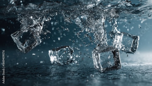 Ice Cubes Splashing into Water