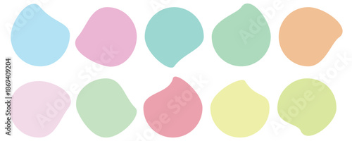 A collection of abstract organic blob shapes in a muted pastel color. Blob shapes colorful collection vector design. Pebble, drops and stone silhouettes. Vector illustration on white background.
