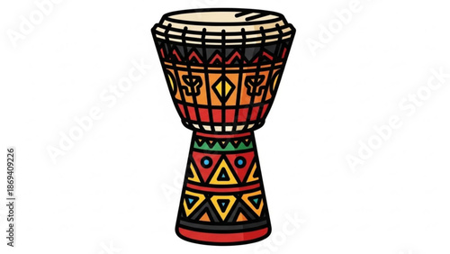 Colorful African Djembe Drum Isolated on White Background