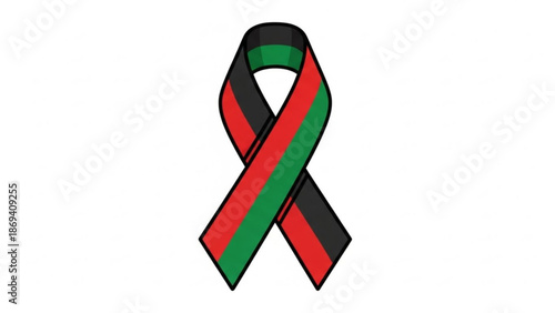 Red Green and Black Ribbon Awareness Symbol on White Background