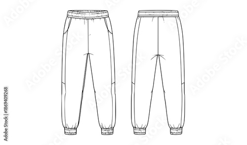 Sporty Girls Jogger Pants Technical Flat Sketch Vector