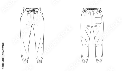 Girls Jogger Sweatpants Fashion Flat CAD Vector Mockup