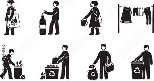 Recycling and waste management icons for eco-friendly living