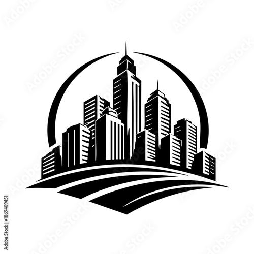 Urban skyline emblem with mixed building heights
