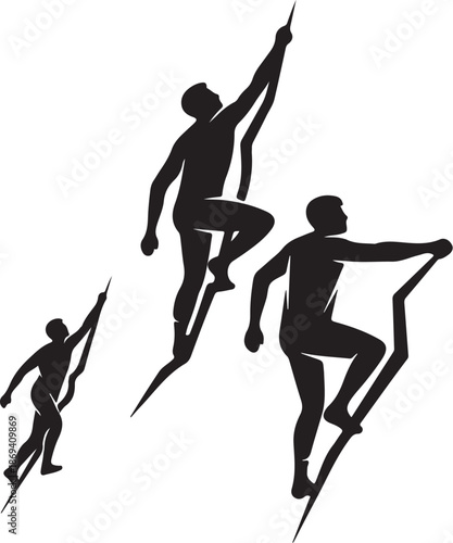 Silhouettes of climbers ascending a steep mountain slope together
