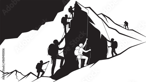 Teamwork and perseverance in mountain climbing adventure