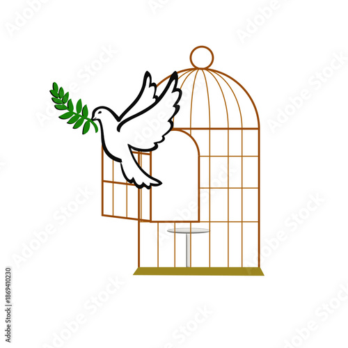 Colombe de la paix s'échappant d'une cage