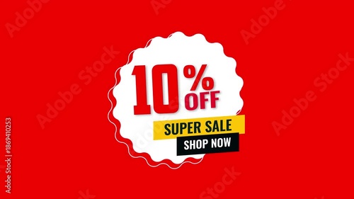10 % off Modern super sale animated banner with bold typography and colorful geometric shapes, ideal for promotions, discounts, retail campaigns, and social media marketing 4k animation