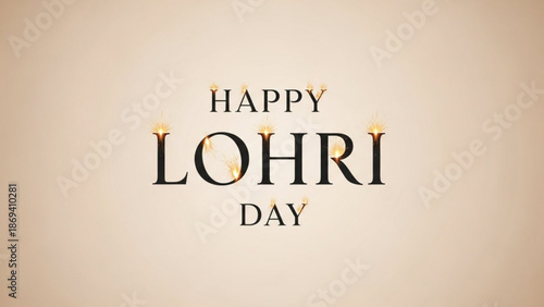 Happy lohri day festival greeting with traditional punjabi text and decorative flames on beige background with Punjabi festival and Indian celebration