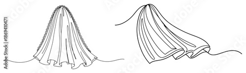 One line drawing set of a bridal lace veil and flowing draped fabric