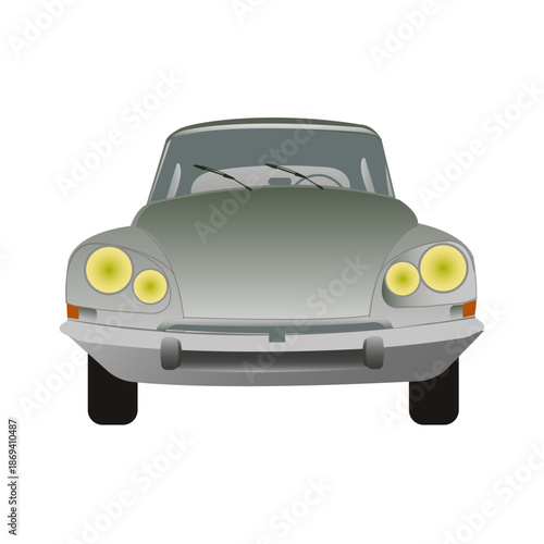 Véhicule de collection, de couleur grise, vue de face