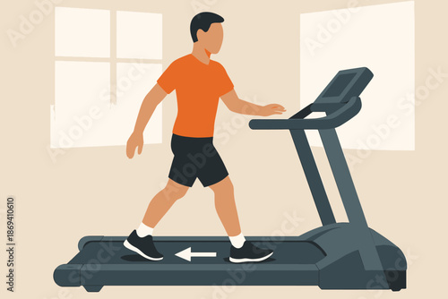 Man walking on a treadmill for exercise and fitness.