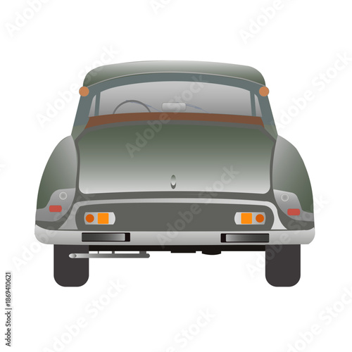 Véhicule de collection, de couleur bleue, vue de dos