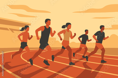 Runners on the Track A Group of Athletes in Motion.