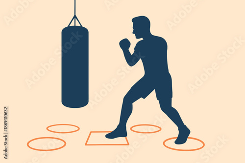 Silhouette of a Boxer Training with a Punching Bag.