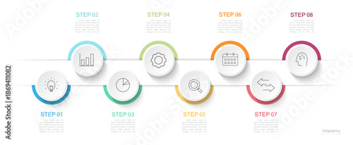 Infographic 8 options design elements for your business data. Vector Illustration.