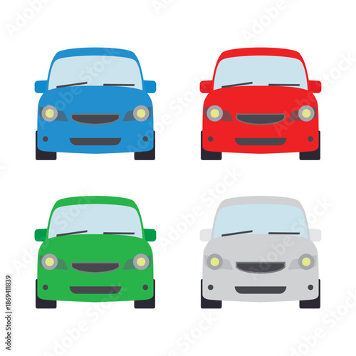 car oncoming vehicle transport automobiles blue red green silver auto emoji symbol sign icon vector illustration isolated flat