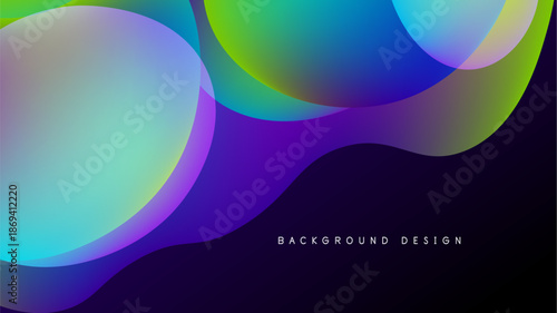 Abstract fluid shapes overlap, creating vibrant gradients. Dark background emphasizes colorful curves, modern design element.