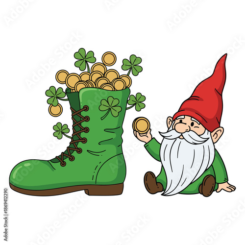 St. Patrick’s Day Gnome Clipart Set with Shamrocks, Rainbows, and Gold