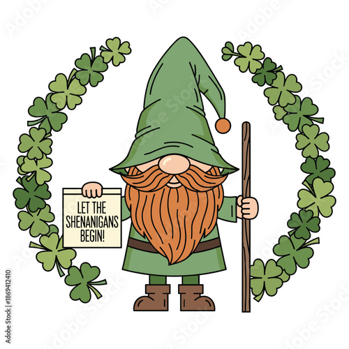 St. Patrick’s Day Gnome Clipart Set with Shamrocks, Rainbows, and Gold
