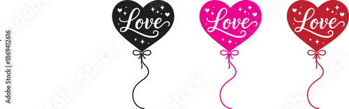 Heart Balloon with Love Text – Valentine Romance Decoration Vector