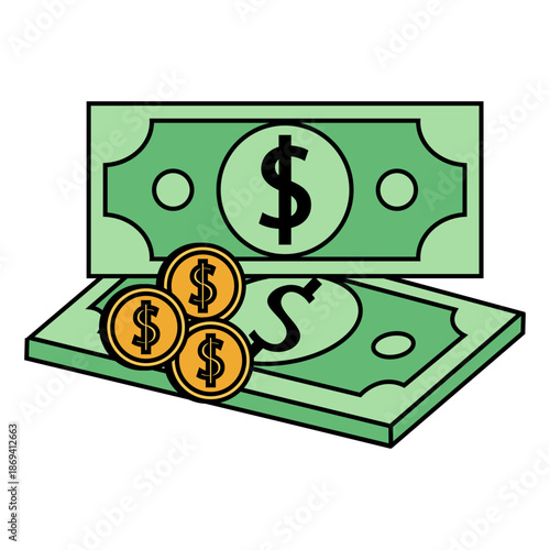 Cash and Coins Illustration