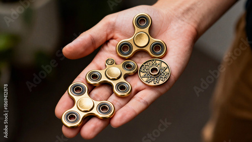 Various spinners lie on the hand
