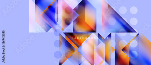 Abstract geometric shapes, vibrant colors, dynamic composition. Modern design elements create visually appealing background.