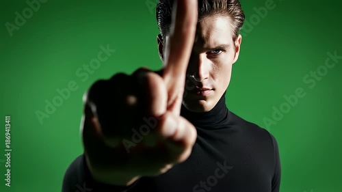 Wallpaper Mural Man in Black Turtleneck Gesturing Towards Camera. Torontodigital.ca