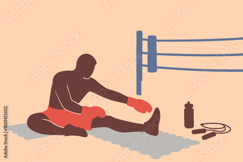 Boxer Stretching Near Ring Focused Training and Preparation.