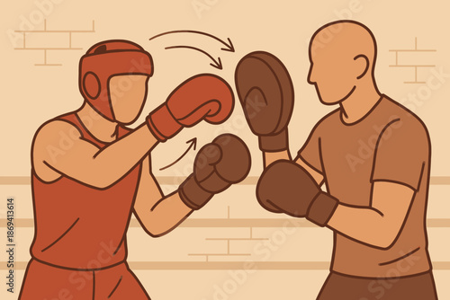 Boxing Training Session Two Boxers Sparring in the Ring.