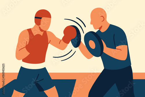 Boxing Training Session Boxer and Trainer in Action.