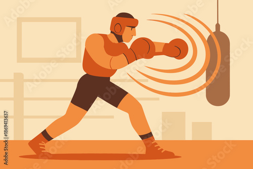 Boxer Training with Punching Bag in Gym 1.