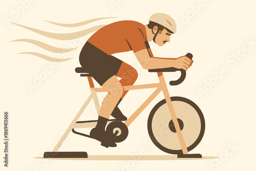 Cyclist Training on Stationary Bike with Intense Focus.