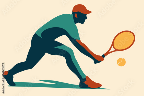 Dynamic Tennis Player in Action with Racket and Ball.