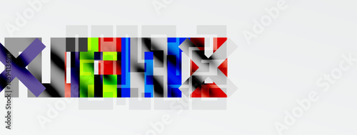 Colorful abstract text graphic. Letters appear pixelated, fragmented, vibrant. Background is black, white space surrounds letters.
